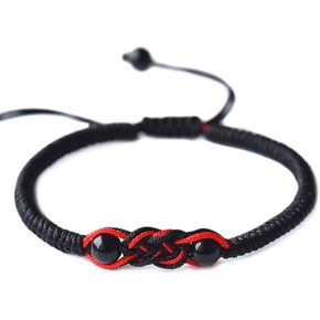 Men Women Hand-woven Chinese Knot Black and Red Rope Couple Bracelets Natural Agate Stone Beads Braided Lucky Feng Shui Bracelet Love Jewelry