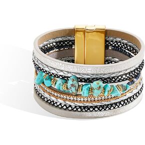 Long tiantian Pulseras para Mujer Leather Wrap Bracelets for Women Trendy Turquoise Jewelry for Women Stackable Bangle Cuff Bracelets for Women Valentine's Day Gifts for Women