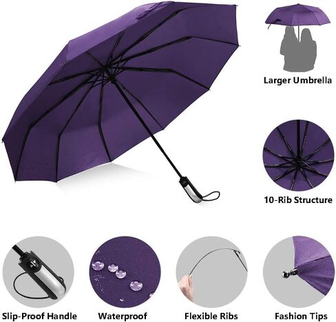 Vedouci Folding Umbrella 10 Ribs Compact Travel Umbrella with Teflon Coating, Automatic Umbrellas UPF50+ Anti UV Folding Umbrellas in Saudi Arabia