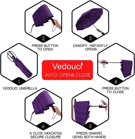 Vedouci Folding Umbrella 10 Ribs Compact Travel Umbrella with Teflon Coating, Automatic Umbrellas UPF50+ Anti UV Folding Umbrellas in Saudi Arabia
