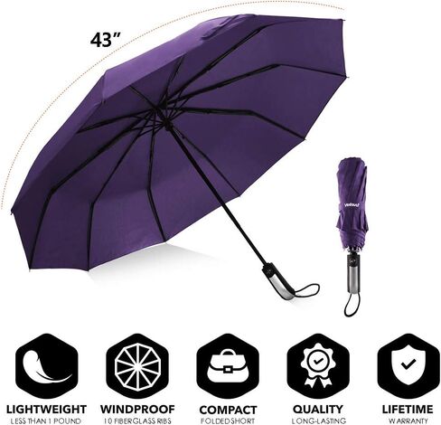 Vedouci Folding Umbrella 10 Ribs Compact Travel Umbrella with Teflon Coating, Automatic Umbrellas UPF50+ Anti UV Folding Umbrellas in Saudi Arabia