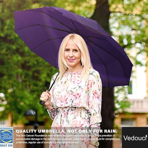 Vedouci Folding Umbrella 10 Ribs Compact Travel Umbrella with Teflon Coating, Automatic Umbrellas UPF50+ Anti UV Folding Umbrellas in Saudi Arabia