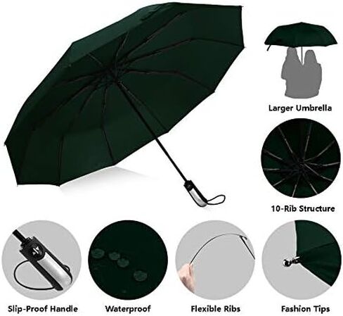 Vedouci Folding Umbrella 10 Ribs Compact Travel Umbrella with Teflon Coating, Automatic Umbrellas UPF50+ Anti UV Folding Umbrellas in Saudi Arabia