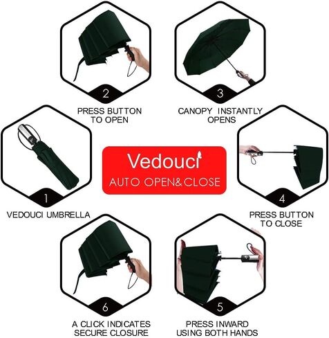 Vedouci Folding Umbrella 10 Ribs Compact Travel Umbrella with Teflon Coating, Automatic Umbrellas UPF50+ Anti UV Folding Umbrellas in Saudi Arabia