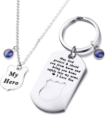 FUSTMW Police Officer Gift Police Necklace Keychain Matching Set Policemen Gifts Police Wife Mom Jewelry Gifts in Saudi Arabia