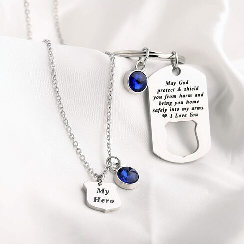 FUSTMW Police Officer Gift Police Necklace Keychain Matching Set Policemen Gifts Police Wife Mom Jewelry Gifts in Saudi Arabia