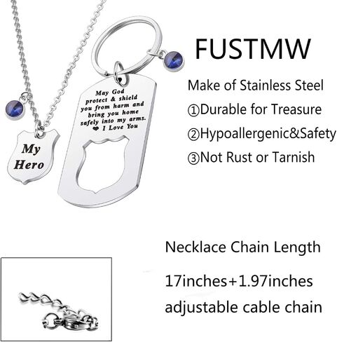 FUSTMW Police Officer Gift Police Necklace Keychain Matching Set Policemen Gifts Police Wife Mom Jewelry Gifts in Saudi Arabia