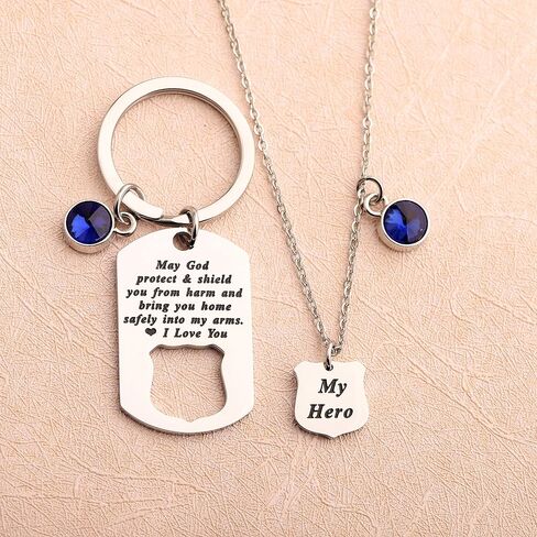 FUSTMW Police Officer Gift Police Necklace Keychain Matching Set Policemen Gifts Police Wife Mom Jewelry Gifts in Saudi Arabia
