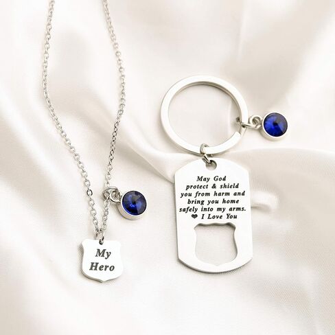 FUSTMW Police Officer Gift Police Necklace Keychain Matching Set Policemen Gifts Police Wife Mom Jewelry Gifts in Saudi Arabia