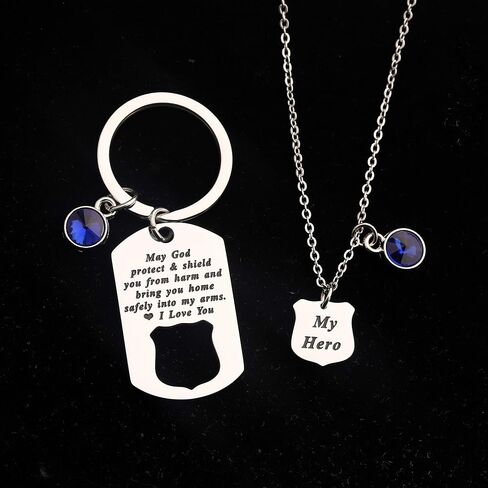 FUSTMW Police Officer Gift Police Necklace Keychain Matching Set Policemen Gifts Police Wife Mom Jewelry Gifts in Saudi Arabia