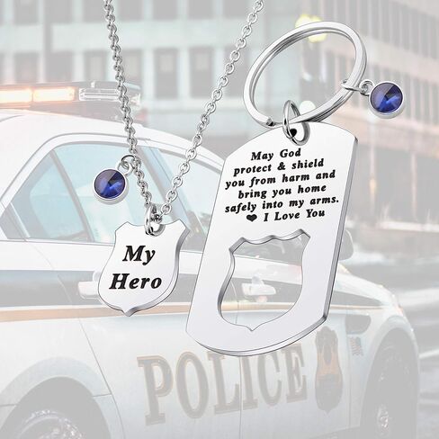 FUSTMW Police Officer Gift Police Necklace Keychain Matching Set Policemen Gifts Police Wife Mom Jewelry Gifts in Saudi Arabia