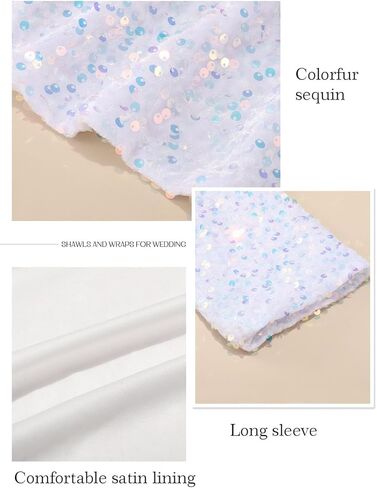 سترة نسائية سهلة الاستخدام مزينة بالترتر لفساتين السهرة سترات بوليرو بأكمام طويلة للحفلات الراقصة سترة مفتوحة من الأمام in Kuwait