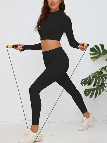X-SNOW FALCON Women's Workout Yoga Sets 2 Piece Seamless Leggings High Neck Crop Tops Active Wear Outfits in Saudi Arabia
