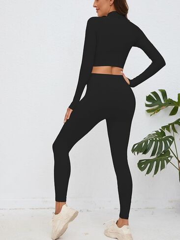 X-SNOW FALCON Women's Workout Yoga Sets 2 Piece Seamless Leggings High Neck Crop Tops Active Wear Outfits in Saudi Arabia
