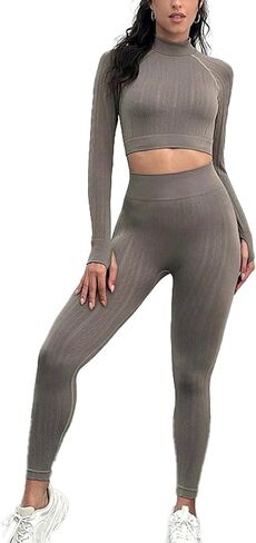 X-SNOW FALCON Women's Workout Yoga Sets 2 Piece Seamless Leggings High Neck Crop Tops Active Wear Outfits in Saudi Arabia