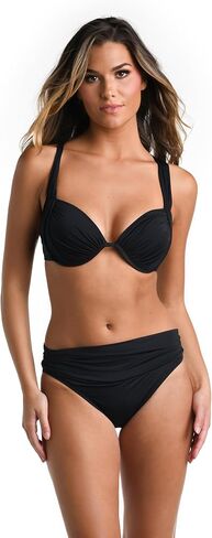 La Blanca Women's Island Goddess Underwire Draped Bikini Swimsuit Top, Black, 10 in Saudi Arabia