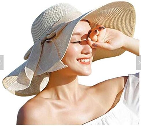 قبعة شمسية للسيدات من ويذموونز، قبعة شاطئ مرنة بحافة واسعة، قبعة شريطية قابلة للتعبئة QZ90052 in Kuwait