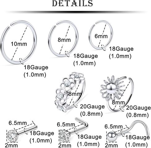 Kridzisw 18G 20G حلقات الأنف هوب الجراحية الصلب على شكل حرف L حلقات الأنف ترصيع الزنمة الغضروف اللولب أقراط ثقب هوب 32 قطعة in Kuwait