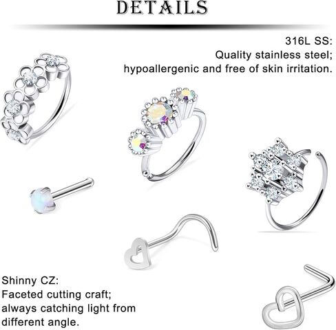 Kridzisw 18G 20G حلقات الأنف هوب الجراحية الصلب على شكل حرف L حلقات الأنف ترصيع الزنمة الغضروف اللولب أقراط ثقب هوب 32 قطعة in Kuwait