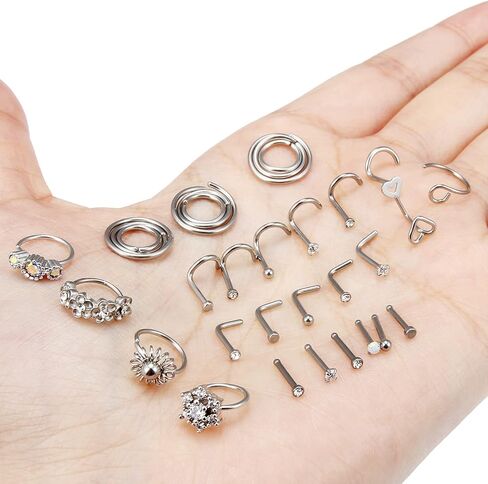 Kridzisw 18G 20G حلقات الأنف هوب الجراحية الصلب على شكل حرف L حلقات الأنف ترصيع الزنمة الغضروف اللولب أقراط ثقب هوب 32 قطعة in Kuwait