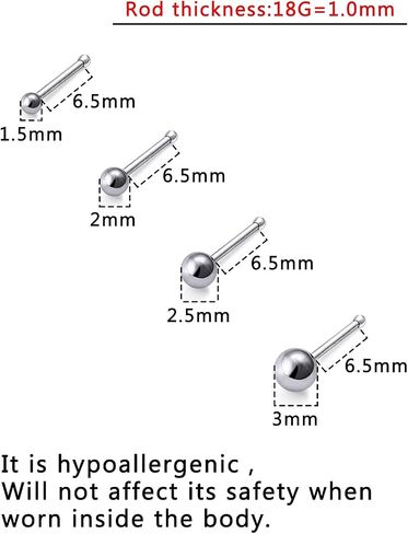18G 20G 22G Titanium Nose Rings Studs for Women Men Nose Piercing Jewelry Top Ball 1.5mm 2mm 2.5mm 3mm in Saudi Arabia