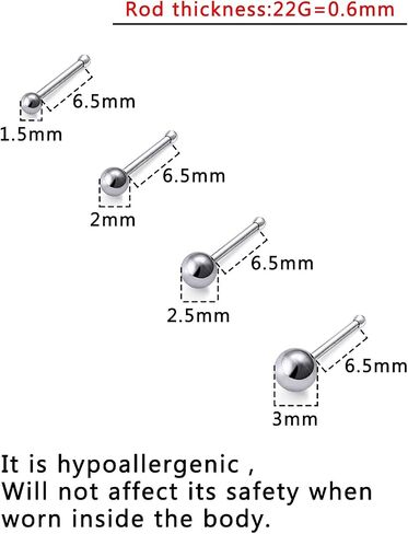 18G 20G 22G Titanium Nose Rings Studs for Women Men Nose Piercing Jewelry Top Ball 1.5mm 2mm 2.5mm 3mm in Saudi Arabia
