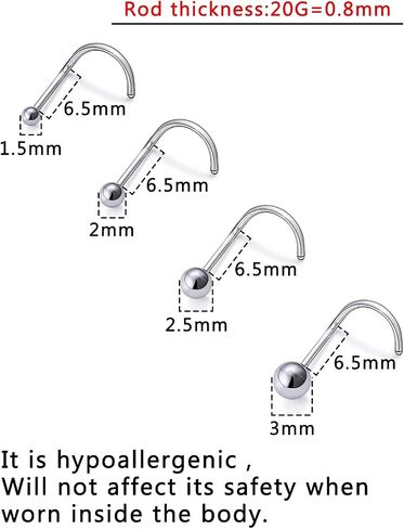 18G 20G 22G Titanium Nose Rings Studs for Women Men Nose Piercing Jewelry Top Ball 1.5mm 2mm 2.5mm 3mm in Saudi Arabia
