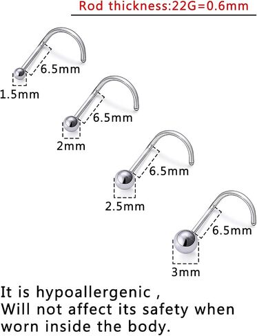 18G 20G 22G Titanium Nose Rings Studs for Women Men Nose Piercing Jewelry Top Ball 1.5mm 2mm 2.5mm 3mm in Saudi Arabia