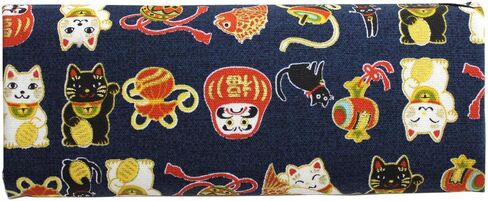 حافظة نظارات/نظارات شمسية يابانية تقليدية مصنوعة من قماش شيريمن بغطاء صلب Manekineko (قطة بيكونينج) تصميم دمية داروما (كحلي) in Saudi Arabia