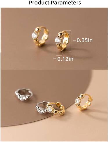 20G CZ Beaded Small Hoop Earrings for Women Girls 925 Sterling Silver Cubic Zirconia Tiny Ball Bead Huggie Sleeper Hoops Cartilage Edge Piercing Earring Dainty Cute Jewelry Gifts for Petite Ear in Saudi Arabia