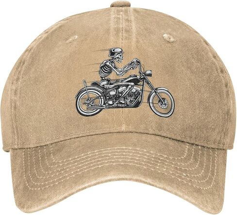 Skeleton Riding Motorcycle Baseball Cap Cotton Cowboy Hat Retro Washed Adjustable Gift in Saudi Arabia