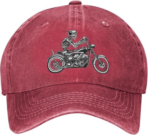 Skeleton Riding Motorcycle Baseball Cap Cotton Cowboy Hat Retro Washed Adjustable Gift in Saudi Arabia