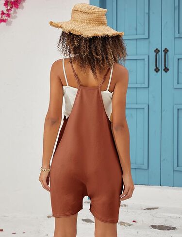 Ailoqing ثوب فضفاض للنساء الصيف بسط حللا قابل للتعديل الأشرطة وزرة السراويل رومبير لاعبا نيسيي in Kuwait