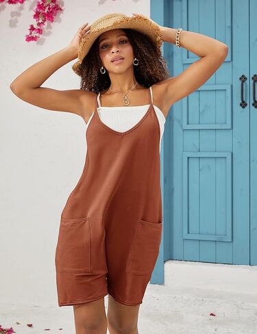 Ailoqing ثوب فضفاض للنساء الصيف بسط حللا قابل للتعديل الأشرطة وزرة السراويل رومبير لاعبا نيسيي in Kuwait