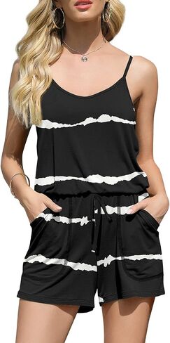 DouBCQ Womens Summer Cami Romper Casual Short Jumpsuits with Pockets in Saudi Arabia