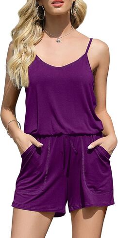 DouBCQ Womens Summer Cami Romper Casual Short Jumpsuits with Pockets in Saudi Arabia