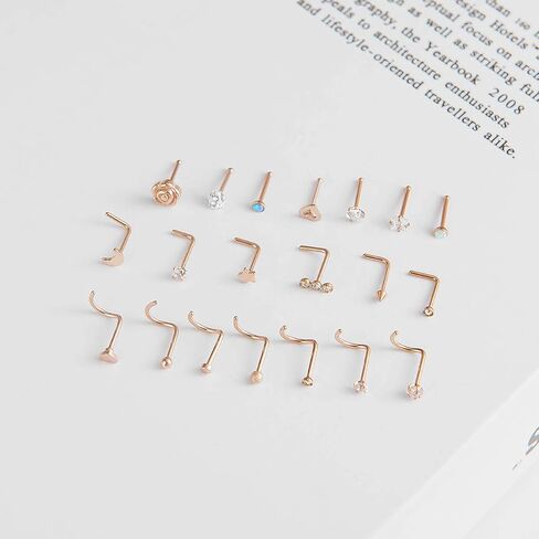 IPINK-20G 20 قطعة حلقة الأنف تشيكوسلوفاكيا الأنف مسمار التجنيب L العظام المسمار على شكل الأنف ثقب المجوهرات مجموعة للنساء الرجال الفولاذ المقاوم للصدأ ارتفع الذهب الأسود الصلب لهجة in Kuwait