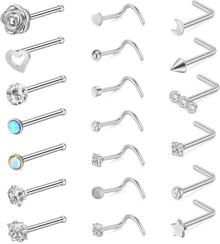 IPINK-20G 20 قطعة حلقة الأنف تشيكوسلوفاكيا الأنف مسمار التجنيب L العظام المسمار على شكل الأنف ثقب المجوهرات مجموعة للنساء الرجال الفولاذ المقاوم للصدأ ارتفع الذهب الأسود الصلب لهجة in Kuwait