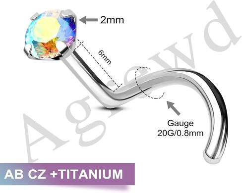 Minimalist G23 Solid Titanium Nose Rings Stud 20G AB CZ Screw Nose Rings 6MM Titanium Nose Piercing Jewelry Surgical Steel Hypoallergenic in Saudi Arabia