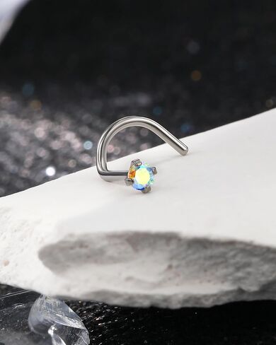 Minimalist G23 Solid Titanium Nose Rings Stud 20G AB CZ Screw Nose Rings 6MM Titanium Nose Piercing Jewelry Surgical Steel Hypoallergenic in Saudi Arabia