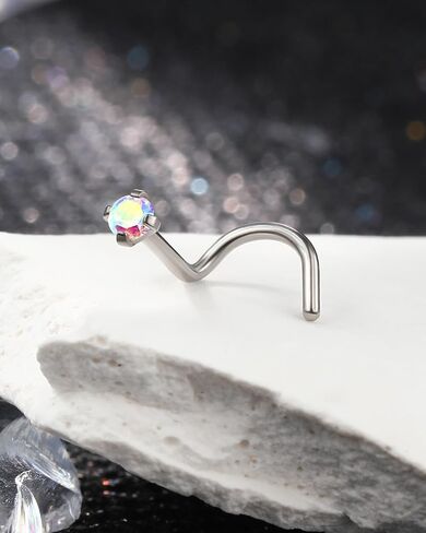 Minimalist G23 Solid Titanium Nose Rings Stud 20G AB CZ Screw Nose Rings 6MM Titanium Nose Piercing Jewelry Surgical Steel Hypoallergenic in Saudi Arabia