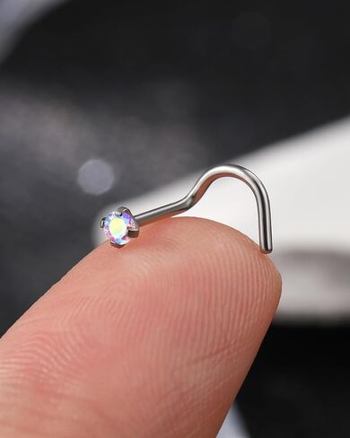 Minimalist G23 Solid Titanium Nose Rings Stud 20G AB CZ Screw Nose Rings 6MM Titanium Nose Piercing Jewelry Surgical Steel Hypoallergenic in Saudi Arabia