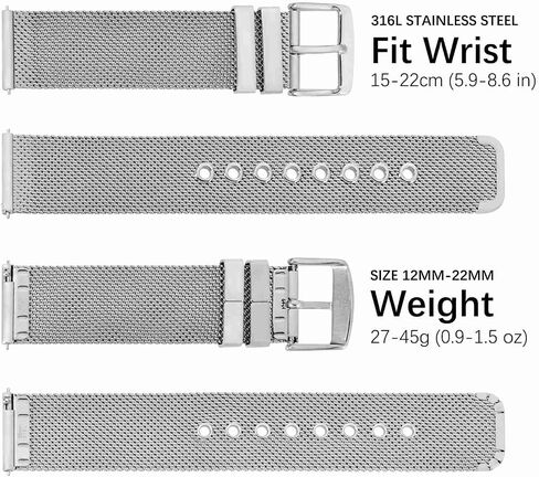 WOCCI Metal Watch Bands for Men and Women, 316L Stainless Steel Woven Mesh, Quick Release Replacement Straps, 12mm 14mm 16mm 18mm 20mm 22mm in Kuwait