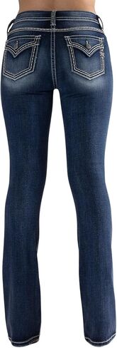 Miss Me Women's Mid Rise Sailor Buttons Trouser Bootcut Jeans with Faux Flap Pockets in Saudi Arabia