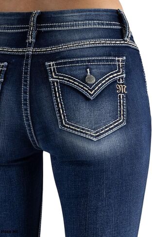 Miss Me Women's Mid Rise Sailor Buttons Trouser Bootcut Jeans with Faux Flap Pockets in Saudi Arabia