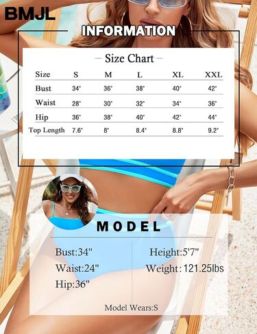 BMJL Women's High Waisted Bikini Bandeau Two Piece Swimsuit Color Block High Cut Bathing Suits with Removable Straps in Saudi Arabia