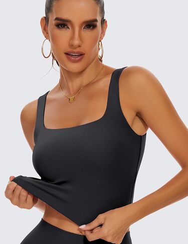 TAIPOVE حمالة صدر رياضية مبطنة طويلة للتمرين، بلوزة قصيرة برقبة مربعة، صدرية رياضية لليوجا والجيم، 2 عبوة in Kuwait