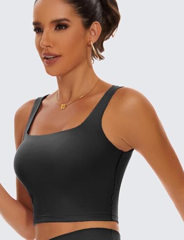 TAIPOVE حمالة صدر رياضية مبطنة طويلة للتمرين، بلوزة قصيرة برقبة مربعة، صدرية رياضية لليوجا والجيم، 2 عبوة in Kuwait