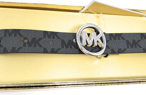 michael michael kors Women's Leather Belt With Silver Rhinestone Logo Buckle,Black in Saudi Arabia