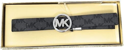 michael michael kors Women's Leather Belt With Silver Rhinestone Logo Buckle,Black in Saudi Arabia